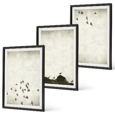 Tavelpaket med ramar Fåglar i flykt minimalistisk stil