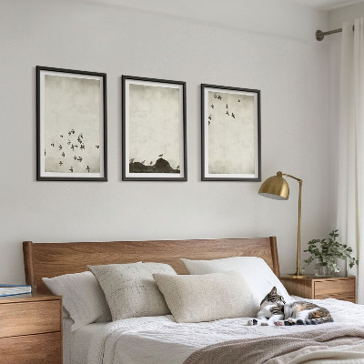 Tavelpaket med ramar Fåglar i flykt minimalistisk stil