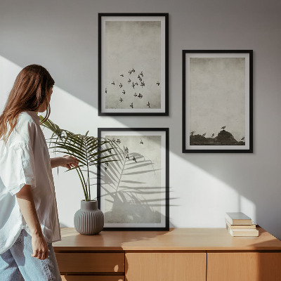 Tavelpaket med ramar Fåglar i flykt minimalistisk stil
