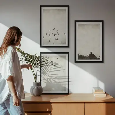 Fåglar i flykt minimalistisk stil tavelvägg med ramar