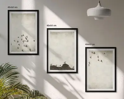 Fåglar i flykt minimalistisk stil tavelvägg med ramar