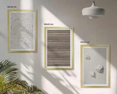 Tavelvägg med ramar naturliga texturer med trä och sten