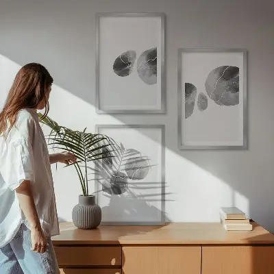 Abstrakt konst med färgstänk set om 3 tavlor