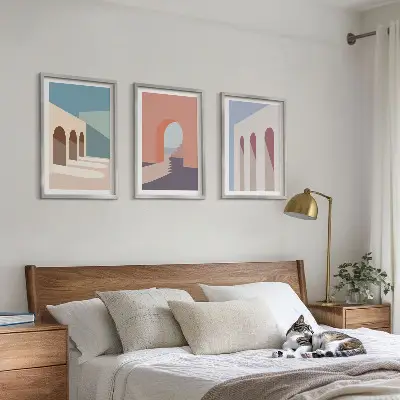 Tavelset för väggen ovanför soffan arkitektonisk grafik i pastellfärger