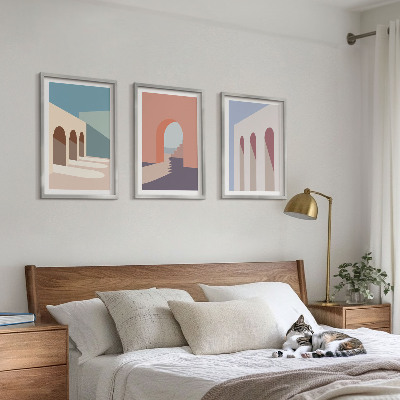 Tavelset ovanför soffa Pastell arkitektonisk grafik