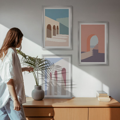 Tavelset ovanför soffa Pastell arkitektonisk grafik