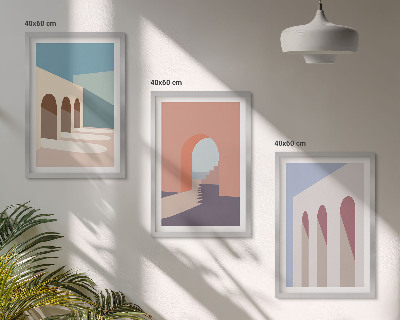Tavelset ovanför soffa Pastell arkitektonisk grafik