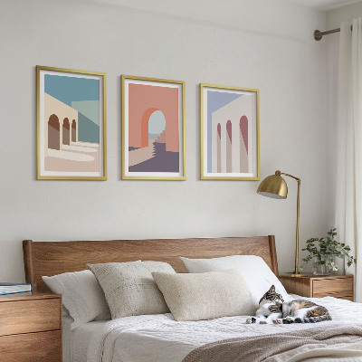 Tavelset ovanför soffa Pastell arkitektonisk grafik