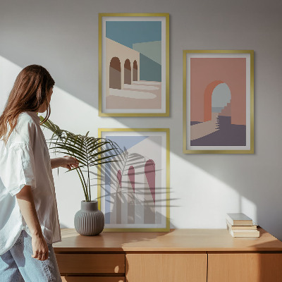 Tavelset ovanför soffa Pastell arkitektonisk grafik