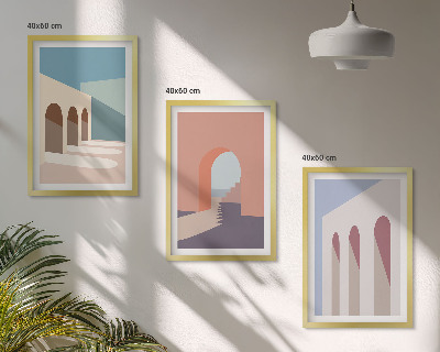 Tavelset ovanför soffa Pastell arkitektonisk grafik