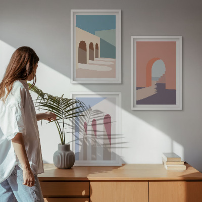 Tavelset ovanför soffa Pastell arkitektonisk grafik