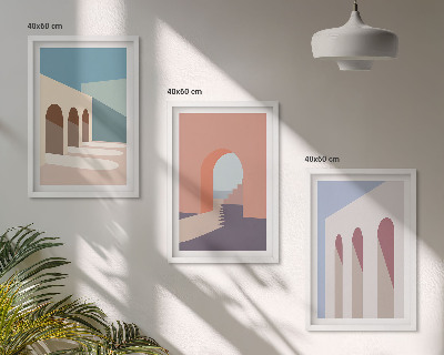 Tavelset ovanför soffa Pastell arkitektonisk grafik