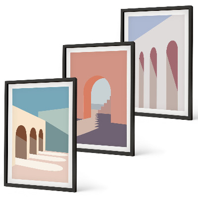 Tavelset ovanför soffa Pastell arkitektonisk grafik