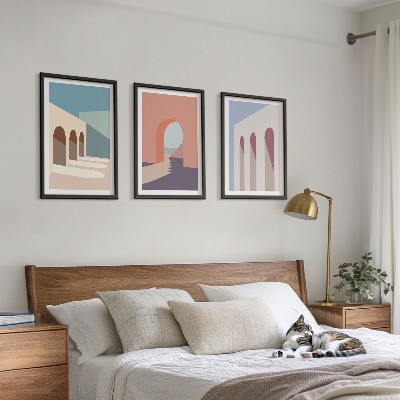 Tavelset ovanför soffa Pastell arkitektonisk grafik
