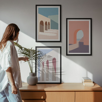 Tavelset ovanför soffa Pastell arkitektonisk grafik