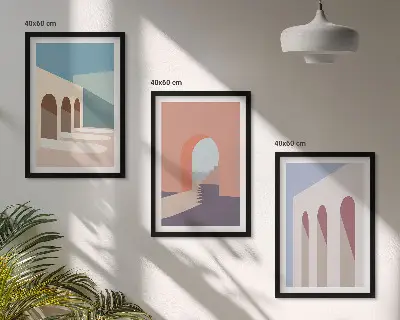 Tavelset för väggen ovanför soffan arkitektonisk grafik i pastellfärger