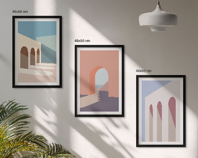 Tavelset ovanför soffa Pastell arkitektonisk grafik