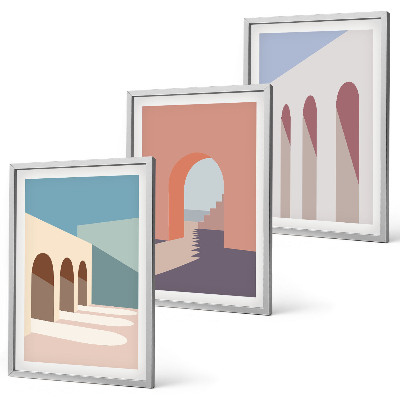 Tavelset ovanför soffa Pastell arkitektonisk grafik