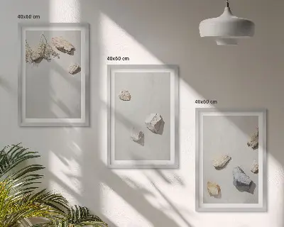 Tavelset ovanför soffan boho-inspirerad väggdekoration med stenmotiv