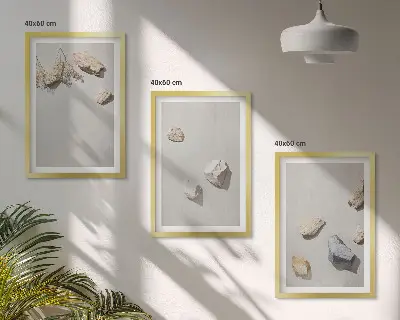 Tavelset ovanför soffan boho-inspirerad väggdekoration med stenmotiv
