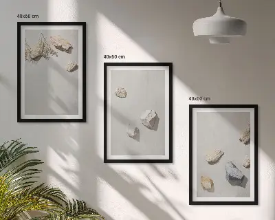 Tavelset ovanför soffan boho-inspirerad väggdekoration med stenmotiv