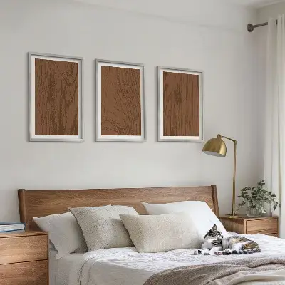 Tavelset med ramar trästruktur med bark i minimalistisk stil