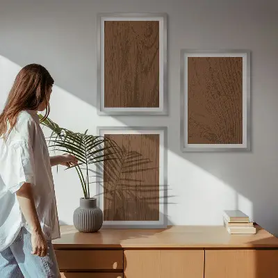 Tavelset med ramar trästruktur med bark i minimalistisk stil