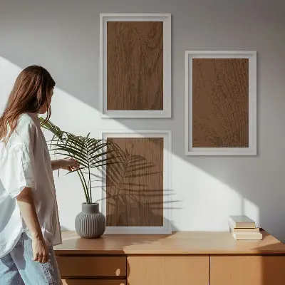 Tavelset med ramar trästruktur med bark i minimalistisk stil