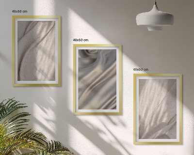 Set om 3 tavlor Naturliga boho-tyger närbild