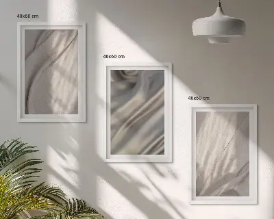 Set om 3 tavlor närbild av naturliga boho-tyger