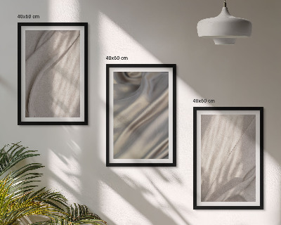 Set om 3 tavlor Naturliga boho-tyger närbild