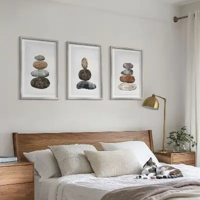 Minimalistiska boho stenar tavelset för vägg ovanför soffa