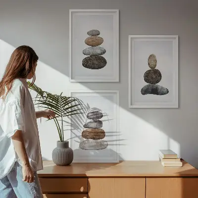 Minimalistiska boho stenar tavelset för vägg ovanför soffa