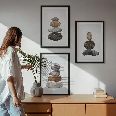 Minimalistiska boho stenar tavelset för vägg ovanför soffa