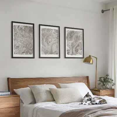 Målning med moderna former tavelset med ramar
