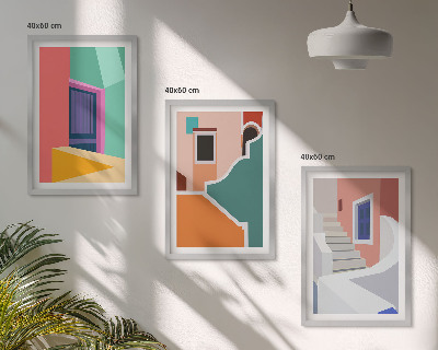 Set om 3 tavlor Färgglada illustrationer av byggnader