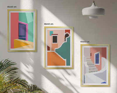 Set om 3 tavlor Färgglada illustrationer av byggnader
