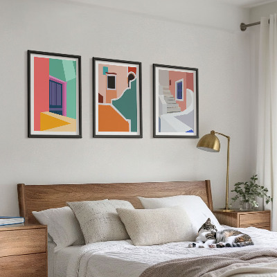 Set om 3 tavlor Färgglada illustrationer av byggnader