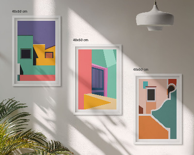 Tavelset ovanför soffa Färgglada illustrationer av staden