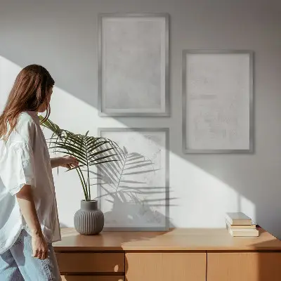 Set med 3 tavlor minimalistisk bakgrund med vita fläckar