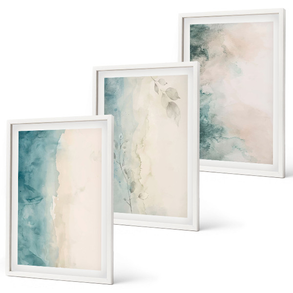 Set om 3 tavlor Akvarellmålning minimalism