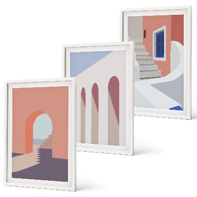 Tavelset ovanför soffa Minimalistiska arkitektoniska illustrationer