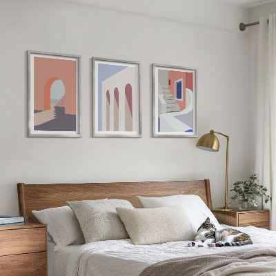 Tavelset ovanför soffa Minimalistiska arkitektoniska illustrationer