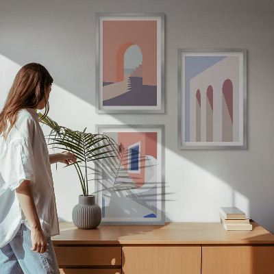 Tavelset ovanför soffa Minimalistiska arkitektoniska illustrationer