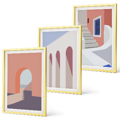 Tavelset ovanför soffa Minimalistiska arkitektoniska illustrationer