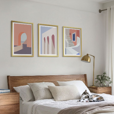 Tavelset ovanför soffa Minimalistiska arkitektoniska illustrationer