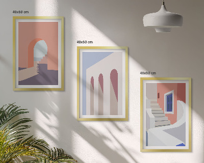 Tavelset ovanför soffa Minimalistiska arkitektoniska illustrationer