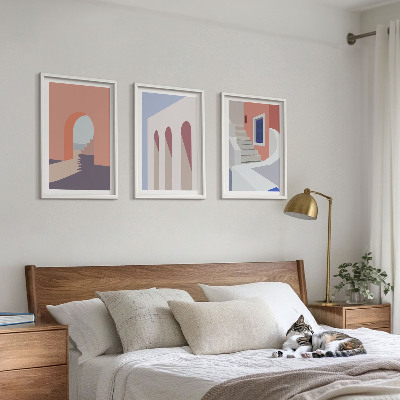 Tavelset ovanför soffa Minimalistiska arkitektoniska illustrationer