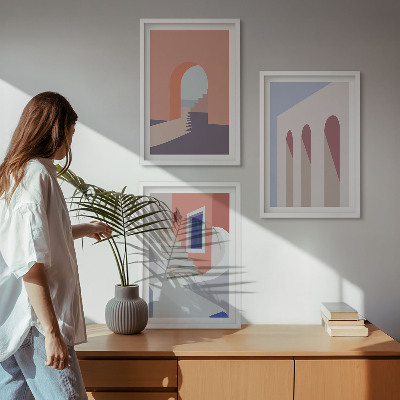 Tavelset ovanför soffa Minimalistiska arkitektoniska illustrationer