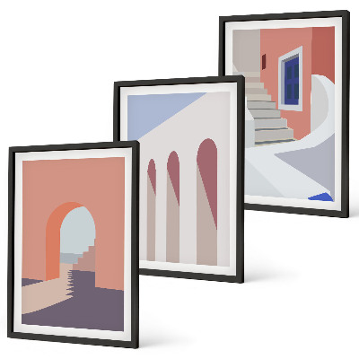 Tavelset ovanför soffa Minimalistiska arkitektoniska illustrationer